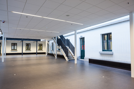 in a new library with a demarcated corridor