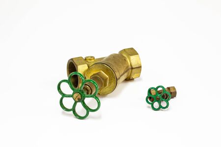 different types of water shut-off valves in copper with handle