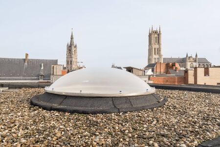Plastic Dome on a flat roof of an industrial buildingの写真素材