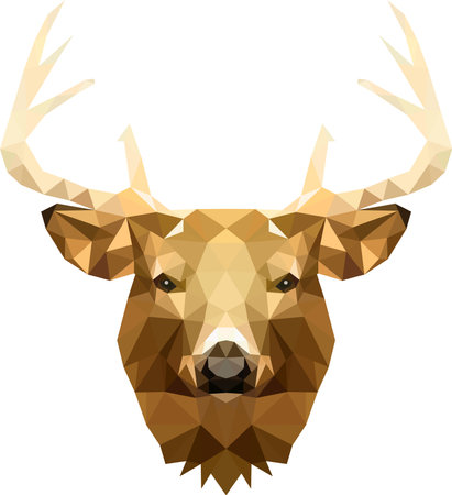 A Stag head with beautiful antlers in triangle cubes, a Ruler in the Groupのイラスト素材