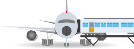 Plane on the ground so that passengers can board the train and vice versaのイラスト素材