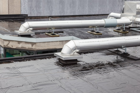 Ventilation ventilation at a gym in the middle of a big city on a rainy dayの写真素材