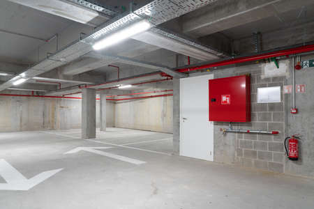 In the middle of a big city under a big building is this new two storey underground garageの写真素材