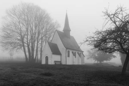 In East Flanders you have this beautiful Desert chapel van Gooik whit a lot off fogの写真素材