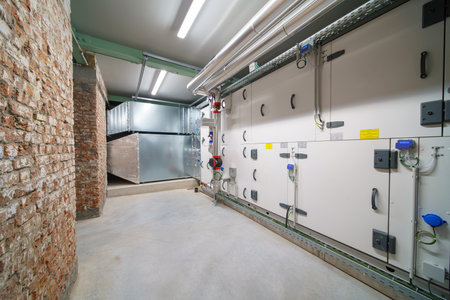 in the technical area, there are boosters for the water pipes of the buildingのeditorial素材