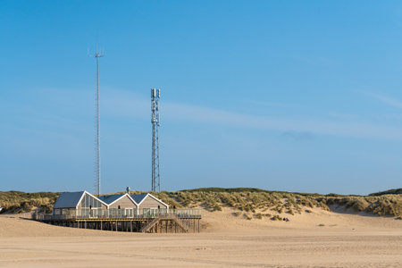 on the beach is this beautiful beach house on wooden stilts.の写真素材