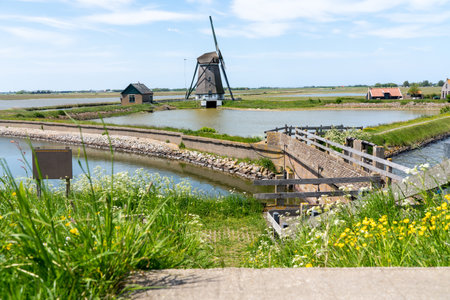 On a sunny day at the mill of the North on the island of Texel in the Netherlands
