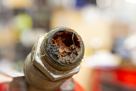 There is visible rust in the water tube formed over the yearsの写真素材