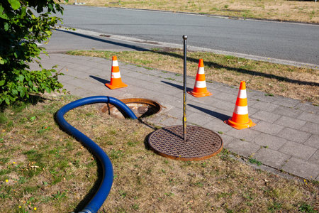 The clearing service is checking the sewer to make sure it is not clogged