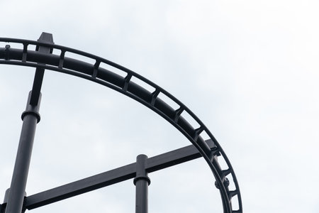 Highest point of these Roller coasters, in an amusement parkの写真素材