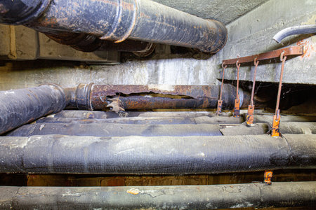 There is a horizontal cracked rain drain in the basement or crawl space