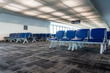 At Bangkok airport, this carpeted waiting area