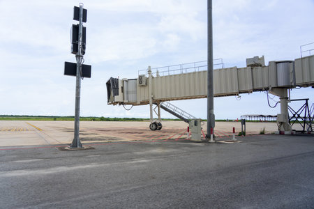 This jetway at Pattaya Airport for boarding passengers for planesの写真素材