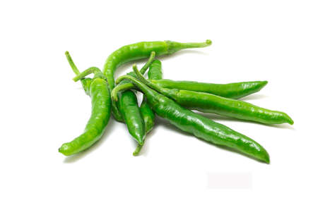 green chilli isolated on white background.の写真素材