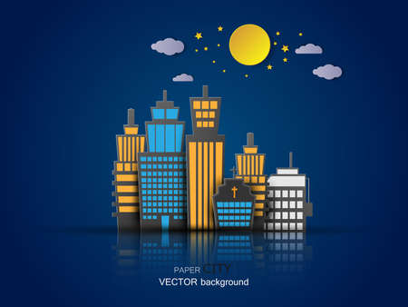 Paper City nightlife concept vector illustration. Can be used for web design and workflow layoutのイラスト素材