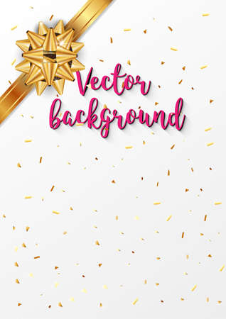 Vector greetings white greeting card with golden ribbon illustrationのイラスト素材