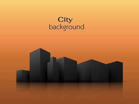 Vector silhouettes of city buildings Orange backgroundのイラスト素材