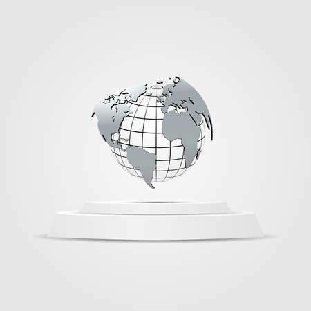 Vector world map placed on a podium Illustration background grayのイラスト素材