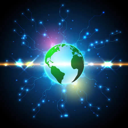 Abstract background, technology, circuit, electric, with globe, with light effectsのイラスト素材