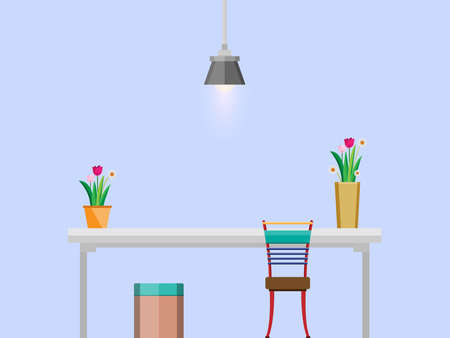 Ceiling lamp and flower pot, interior vector illustrationのイラスト素材