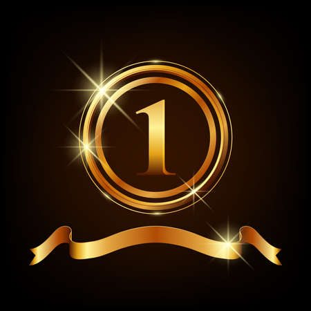 Golden signage for celebration with ring and ribbon.のイラスト素材