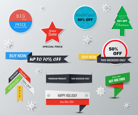 Set of product labels designed for advertising, seasonal and business sales, vector illustrations.のイラスト素材