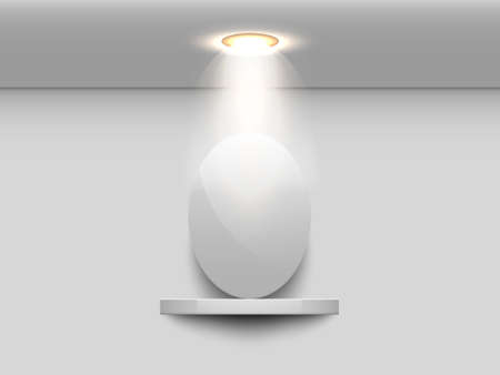 3D Interior exhibition shelf empty and white circle picture frame, Vector illustrationのイラスト素材