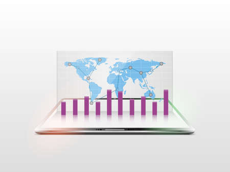 Vector 3D tablet computer and global business graph technologyのイラスト素材