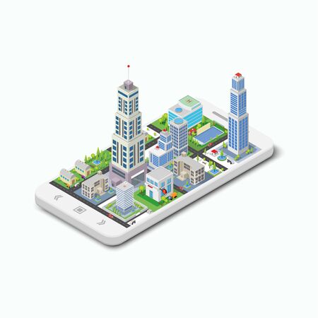 Three-dimensional building on a white phoneのイラスト素材