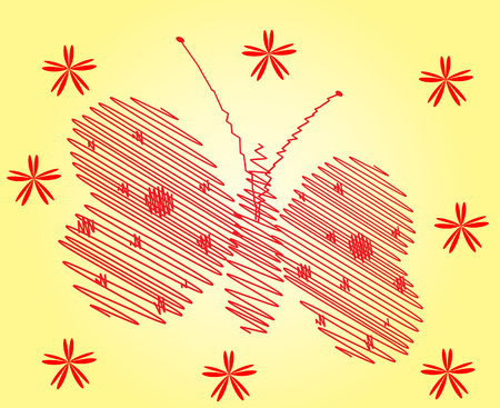 red abstract butterfly on yellow background with flowerのイラスト素材
