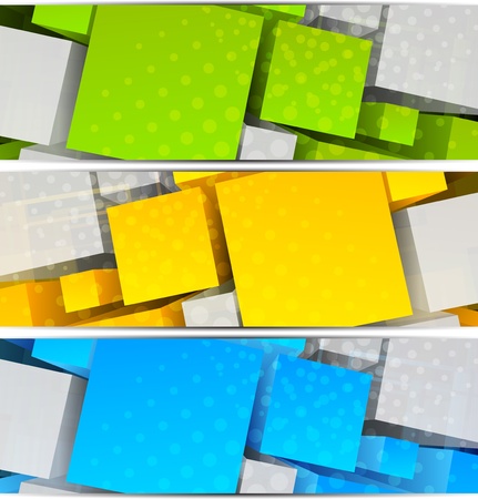 Set of  abstract banners with colorful 3d cubesのイラスト素材