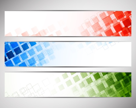 Colorful banners with squares. Abstract tech illustrationのイラスト素材