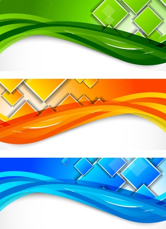 Set of wavy banners with squaresのイラスト素材