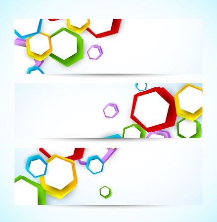 Set of banners with colorful hexagons. Abstract illustrationのイラスト素材