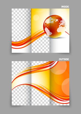 Globe wave tech tri-fold brochureのイラスト素材