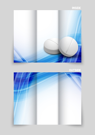 Tri-fold brochure template design in blue color with pillsのイラスト素材