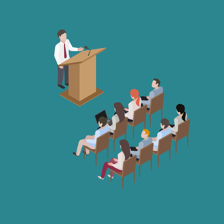Business conference man speach education training isometric illustrationのイラスト素材