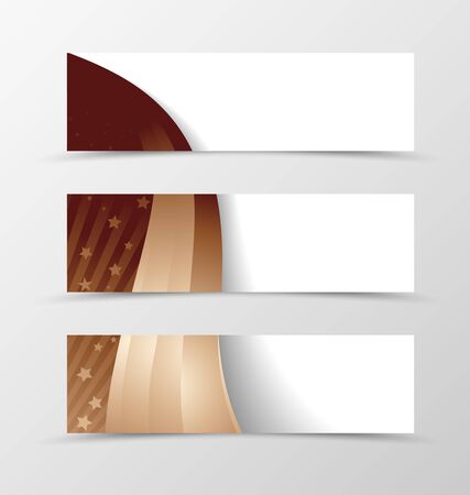 Set of banner wavy design. Brown banner for header with rays and stars. Design of banner in cofee with milk color. Vector illustrationのイラスト素材