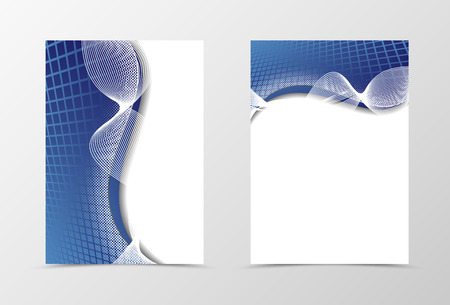 Grid flyer template design. Abstract flyer template in blue color with silver lines in the form of a bow. Netting flyer design. Vector illustrationのイラスト素材