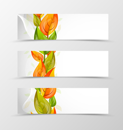 Set of header banner natural design with flower in green and orange colors and floral style. Vector illustrationのイラスト素材