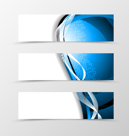 Set of header banner digital design with mosaic technologic surface in blue color and wave style. Vector illustrationのイラスト素材