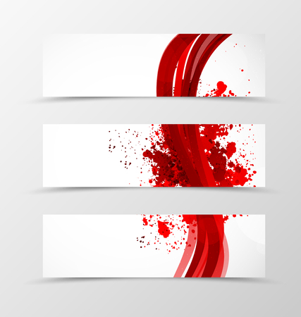 Set of header banner wave design with red lines in dynamic grunge style. Vector illustrationのイラスト素材