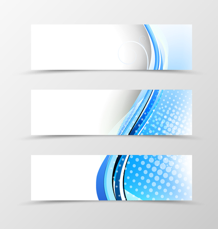 Set of header banner wave design with blue lines and digital halftone background in dynamic shiny style. Vector illustrationのイラスト素材