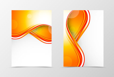 Front and back smooth wave flyer template design. Abstract template with orange lines and transparent circles in dynamic style. Vector illustrationのイラスト素材