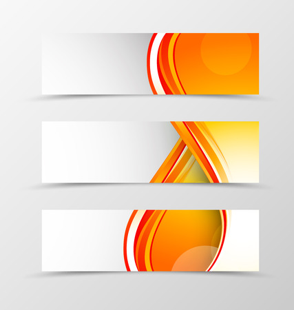 Set of header banner smooth wave design with orange lines and transparent circles in dynamic style. Vector illustrationのイラスト素材