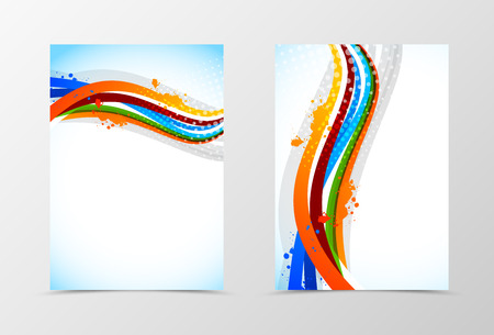 Front and back wave flyer template design. Abstract template with colorful lines with halftone effect in grunge style. Vector illustrationのイラスト素材