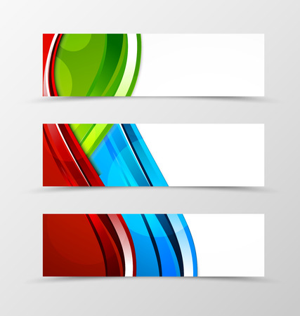 Set of header banner dynamic wave design with green, blue and red lines and transparent circles in digital style. Vector illustrationのイラスト素材