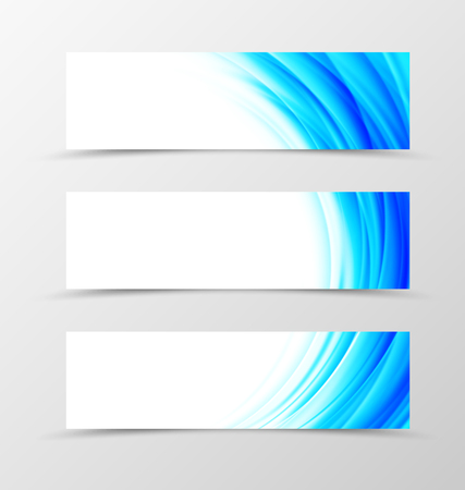 Set of header banner dynamic design with blue waves in light style. Vector illustrationのイラスト素材