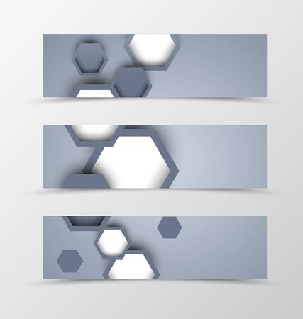 Set of header banner dynamic design in gray colors with hexagons in geometric style. Vector illustrationのイラスト素材