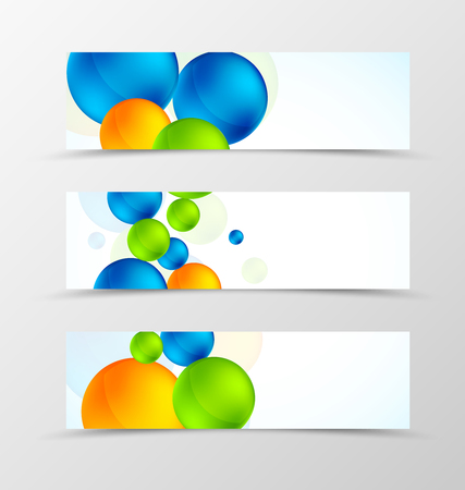 Set of header banner dynamic design with colorful spheres in geometric style. Vector illustrationのイラスト素材